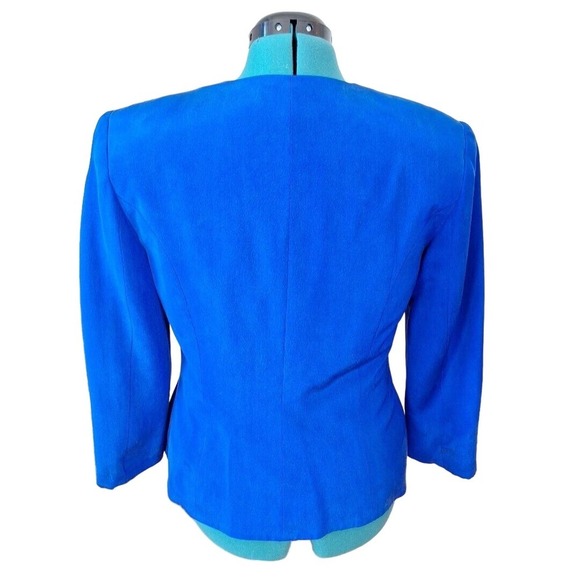 Vintage 80s/90s Blue 100% Silk Embroidered Jacket Women Size 8 - Picture 2 of 8